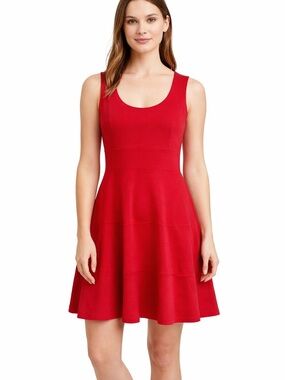Banana Republic Red Fit Flare Dress 12P Petite Y2K